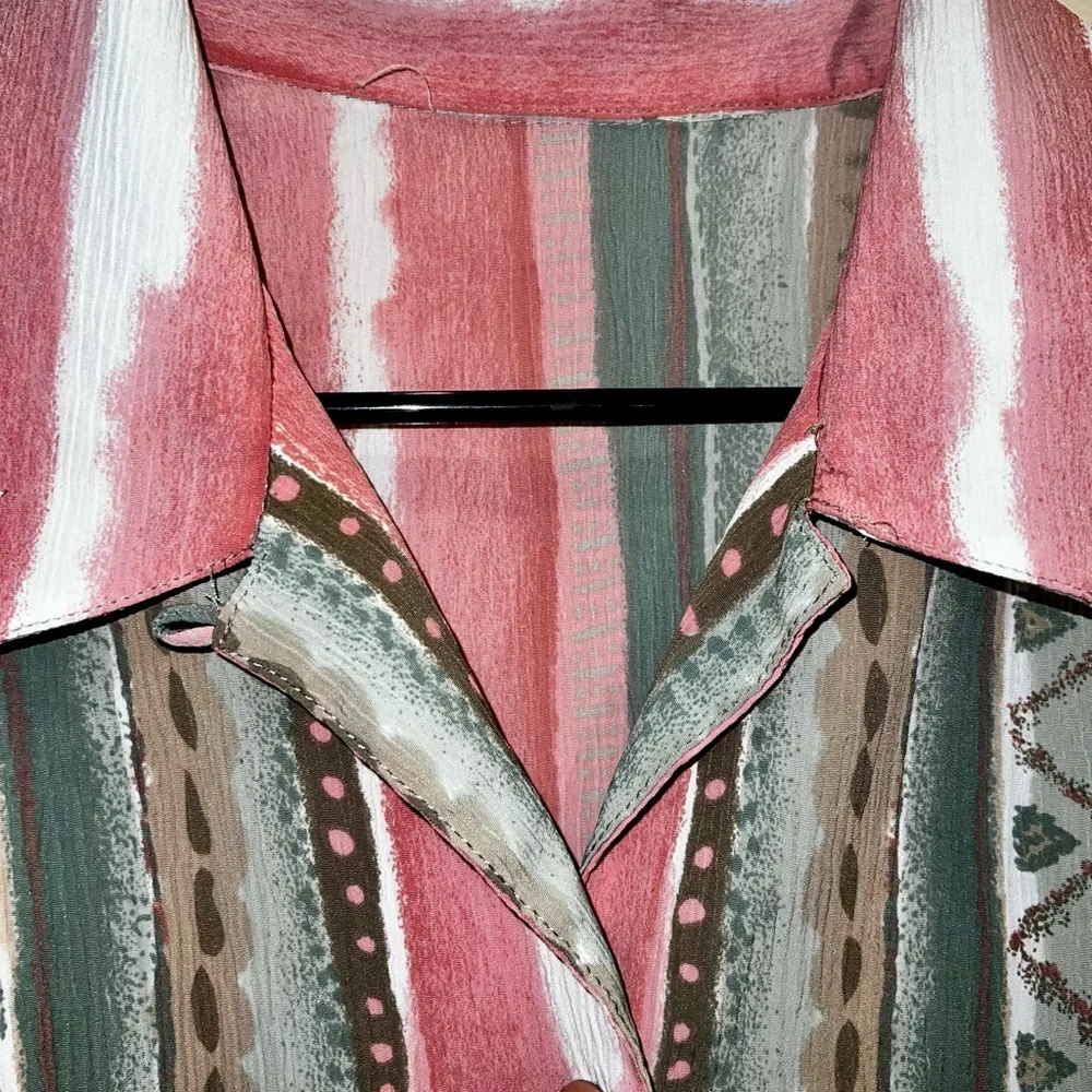 Watermelon Striped Collared Button Up, Vintage Pink & Green Shirt - Picture 3 of 4